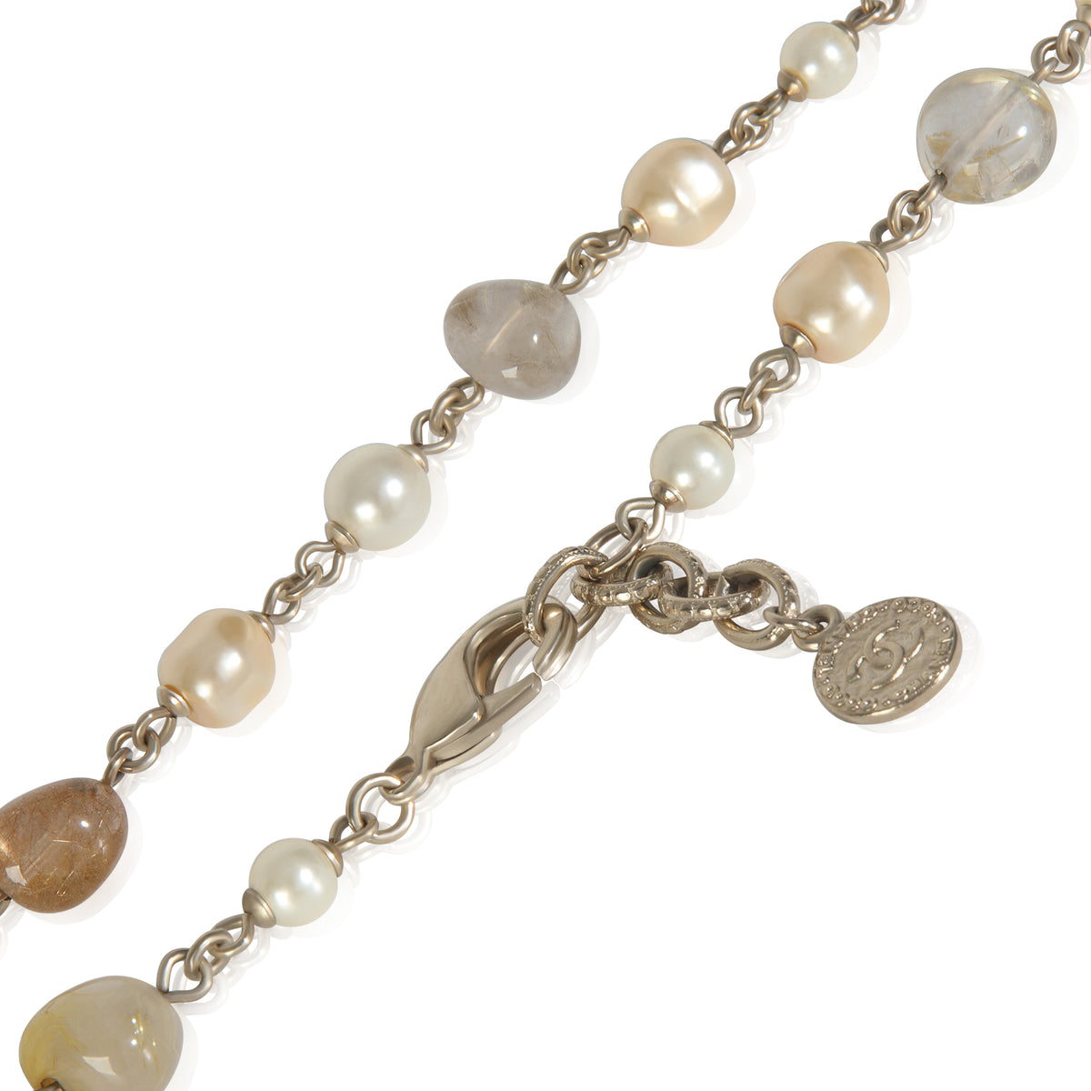 Gold-Plated  2014 100th Anniversary Faux Pearl & Bead Station Necklace