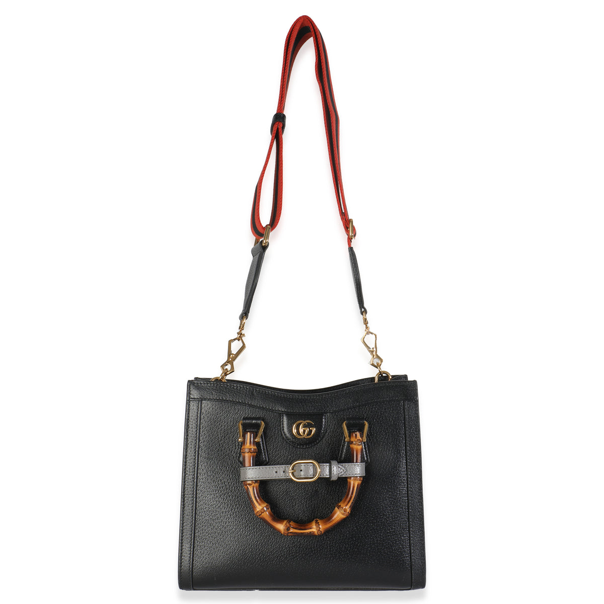 Gucci Black Dusty Grey Textured Dollar Calfskin Web Small Diana Tote Handbag av