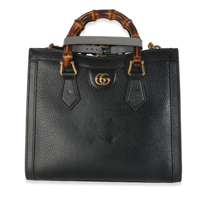 Gucci Black Dusty Grey Textured Dollar Calfskin Web Small Diana Tote Handbag fv