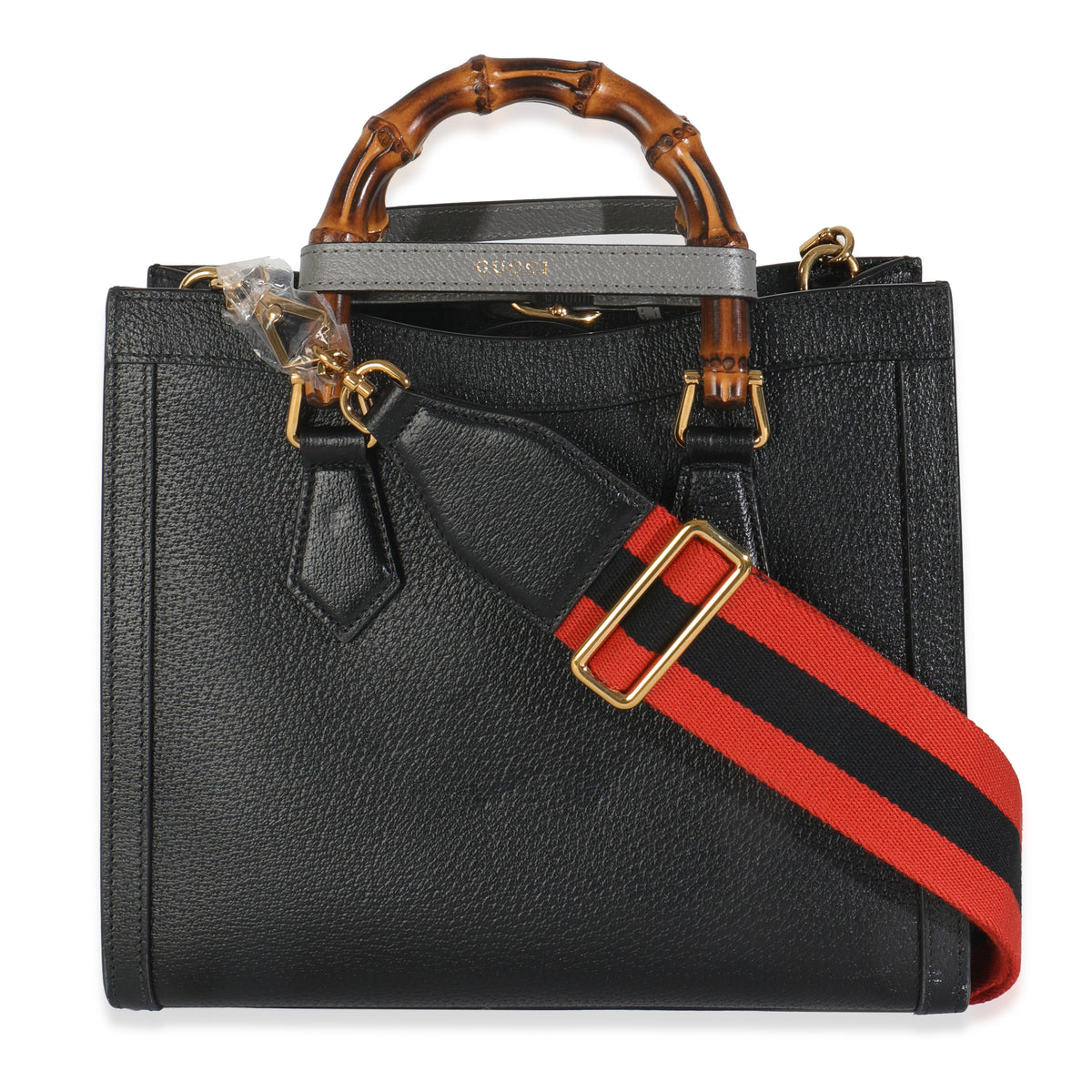 Gucci Black Dusty Grey Textured Dollar Calfskin Web Small Diana Tote Handbag bv