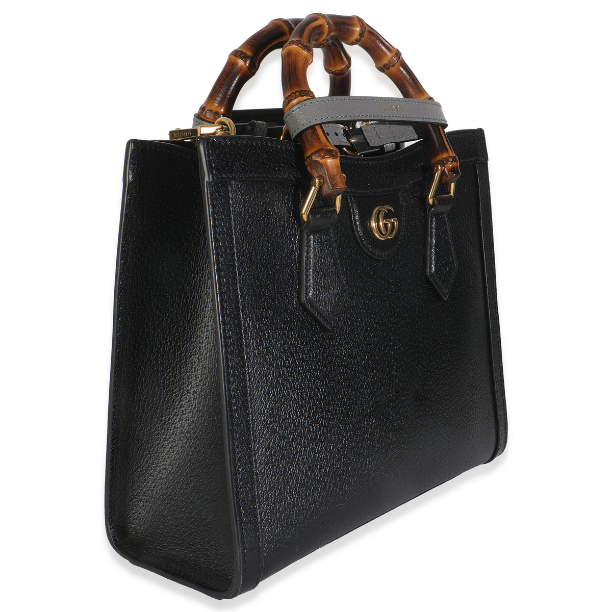 Gucci Black Dusty Grey Textured Dollar Calfskin Web Small Diana Tote Handbag pv