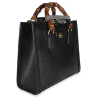 Gucci Black Dusty Grey Textured Dollar Calfskin Web Small Diana Tote Handbag pv