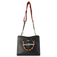 Black Dusty Grey Textured Dollar Calfskin Web Small Diana Tote