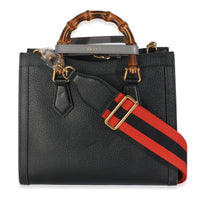 Black Dusty Grey Textured Dollar Calfskin Web Small Diana Tote