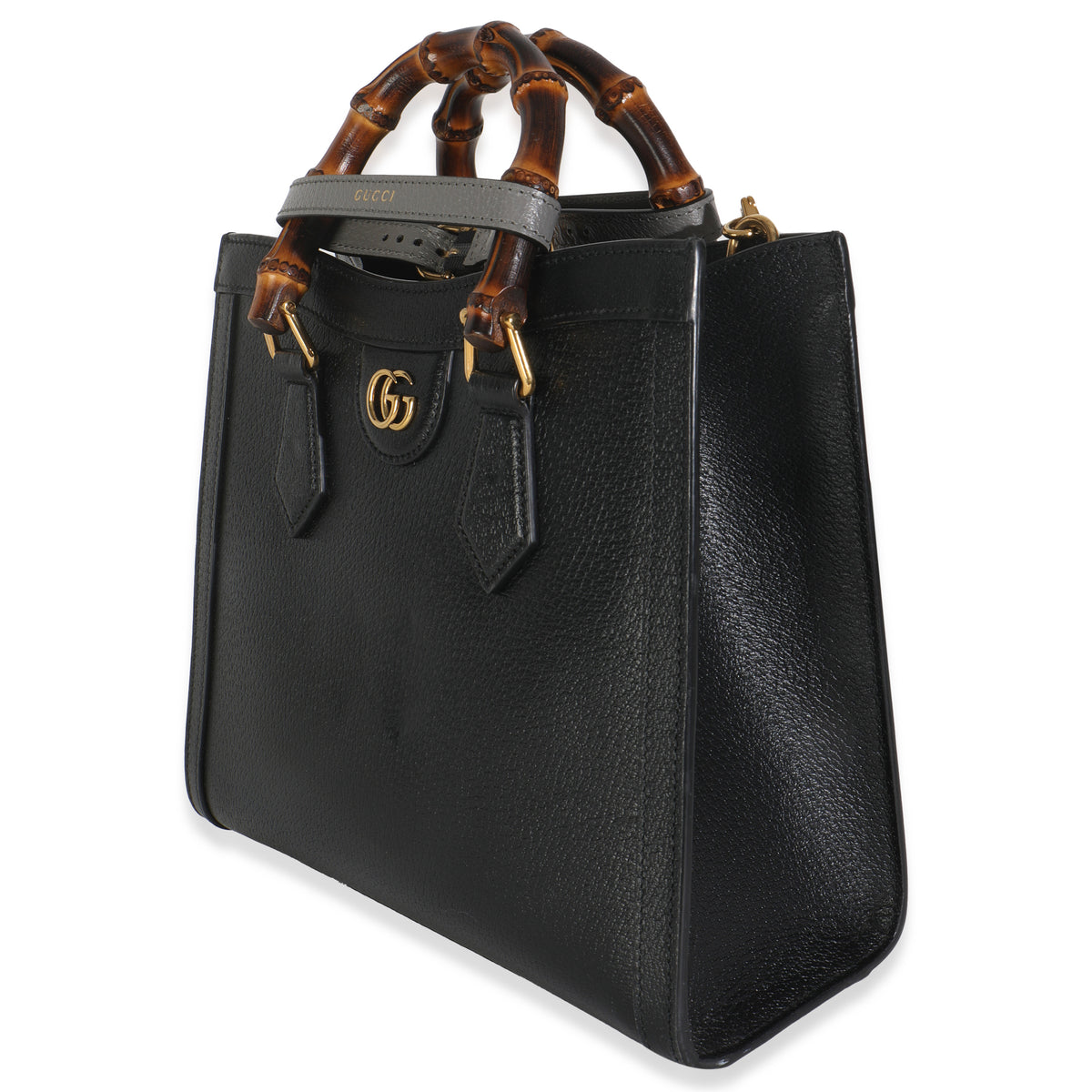 Black Dusty Grey Textured Dollar Calfskin Web Small Diana Tote