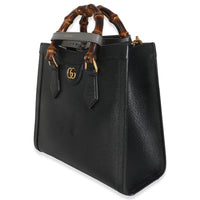 Black Dusty Grey Textured Dollar Calfskin Web Small Diana Tote