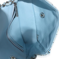 Blue White Quilted Metallic Tweed Braided Mini Rectangular Flap Bag