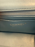 Blue White Quilted Metallic Tweed Braided Mini Rectangular Flap Bag