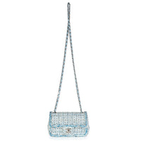 Blue White Quilted Metallic Tweed Braided Mini Rectangular Flap Bag