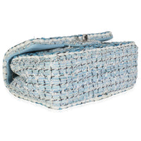Blue White Quilted Metallic Tweed Braided Mini Rectangular Flap Bag