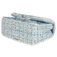 Blue White Quilted Metallic Tweed Braided Mini Rectangular Flap Bag