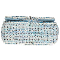 Blue White Quilted Metallic Tweed Braided Mini Rectangular Flap Bag