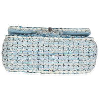 Blue White Quilted Metallic Tweed Braided Mini Rectangular Flap Bag