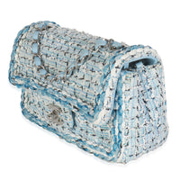 Blue White Quilted Metallic Tweed Braided Mini Rectangular Flap Bag