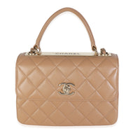 Dark Beige Quilted Lambskin Small Trendy CC Flap Dual Handle Bag