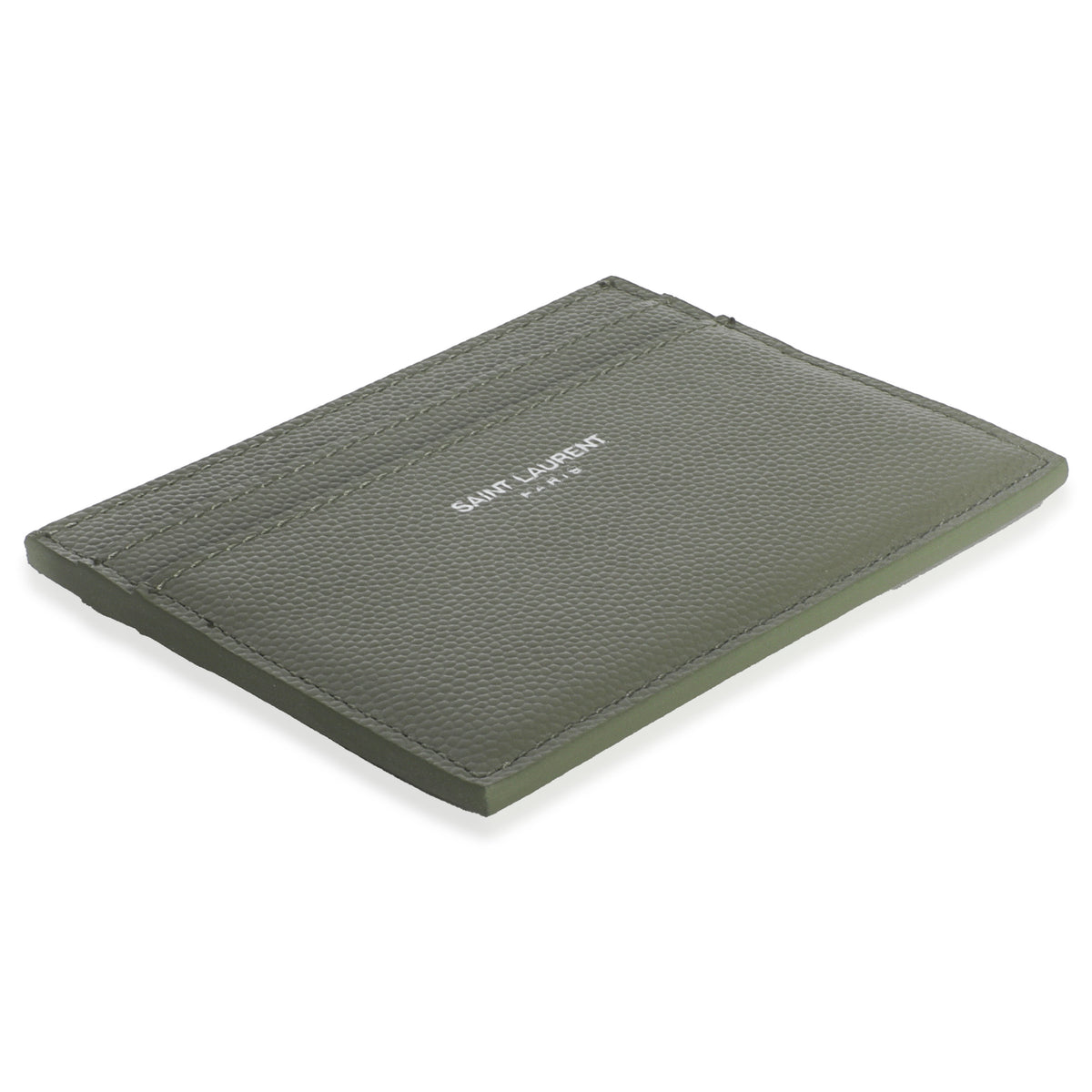 Saint Laurent Light Khaki Grain De Poudre Credit Card Case Wallet clasp
