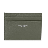 Saint Laurent Light Khaki Grain De Poudre Credit Card Case Wallet fv