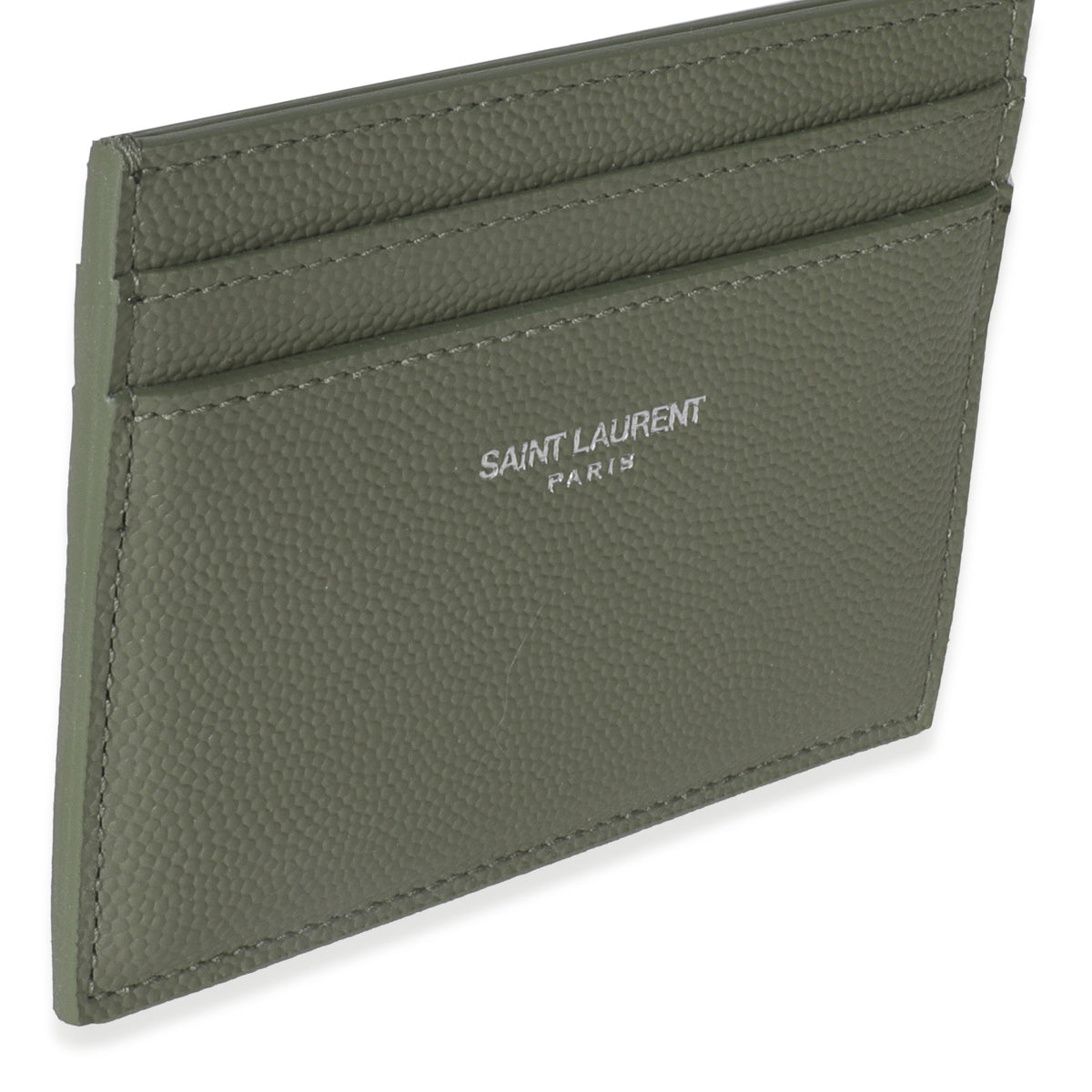 Saint Laurent Light Khaki Grain De Poudre Credit Card Case Wallet pv