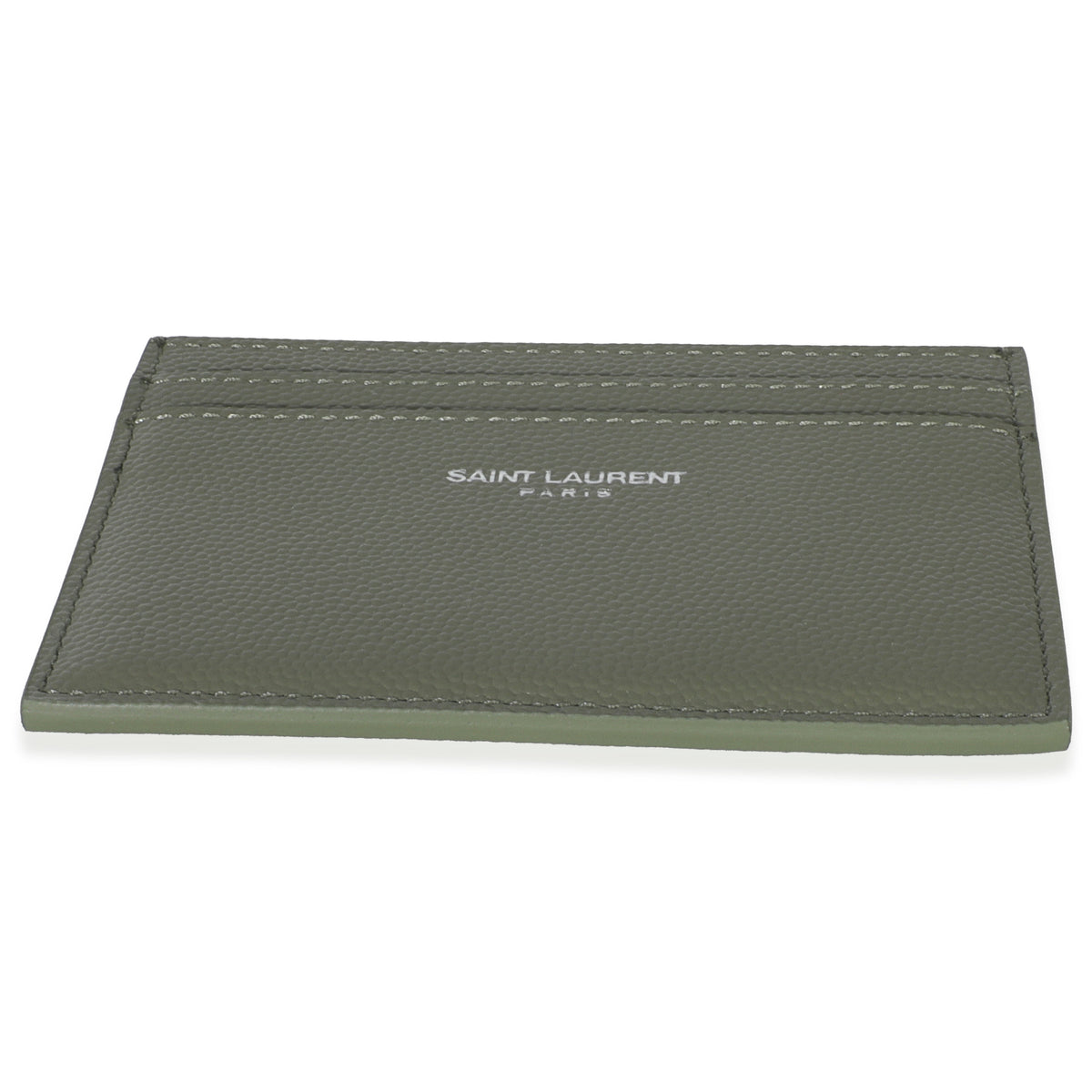 Saint Laurent Light Khaki Grain De Poudre Credit Card Case Wallet stamp