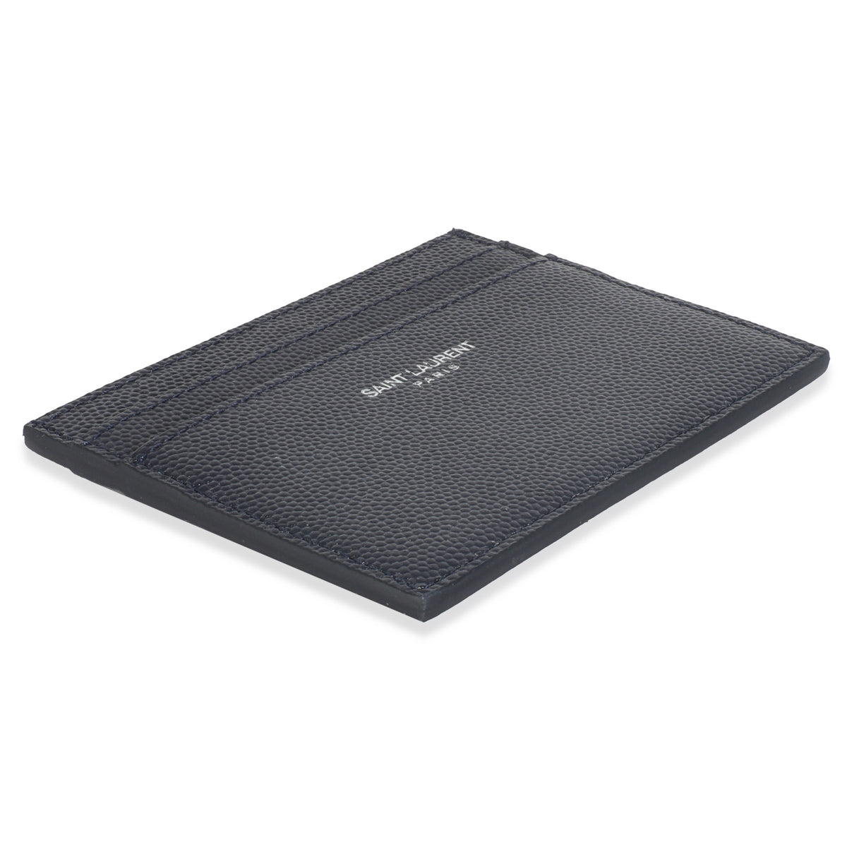 Saint Laurent Navy Grain De Poudre Credit Card Case Wallet clasp