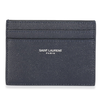 Saint Laurent Navy Grain De Poudre Credit Card Case Wallet fv