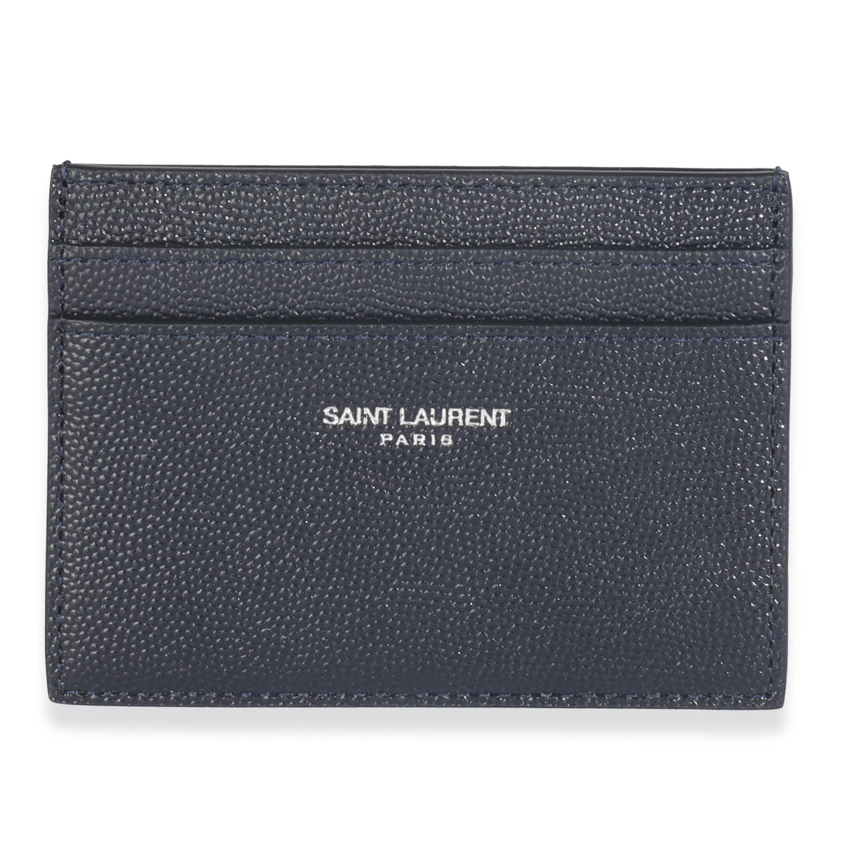 Saint Laurent Navy Grain De Poudre Credit Card Case Wallet fv