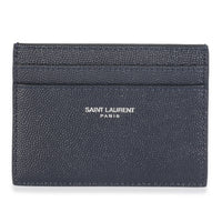 Saint Laurent Navy Grain De Poudre Credit Card Case Wallet fv