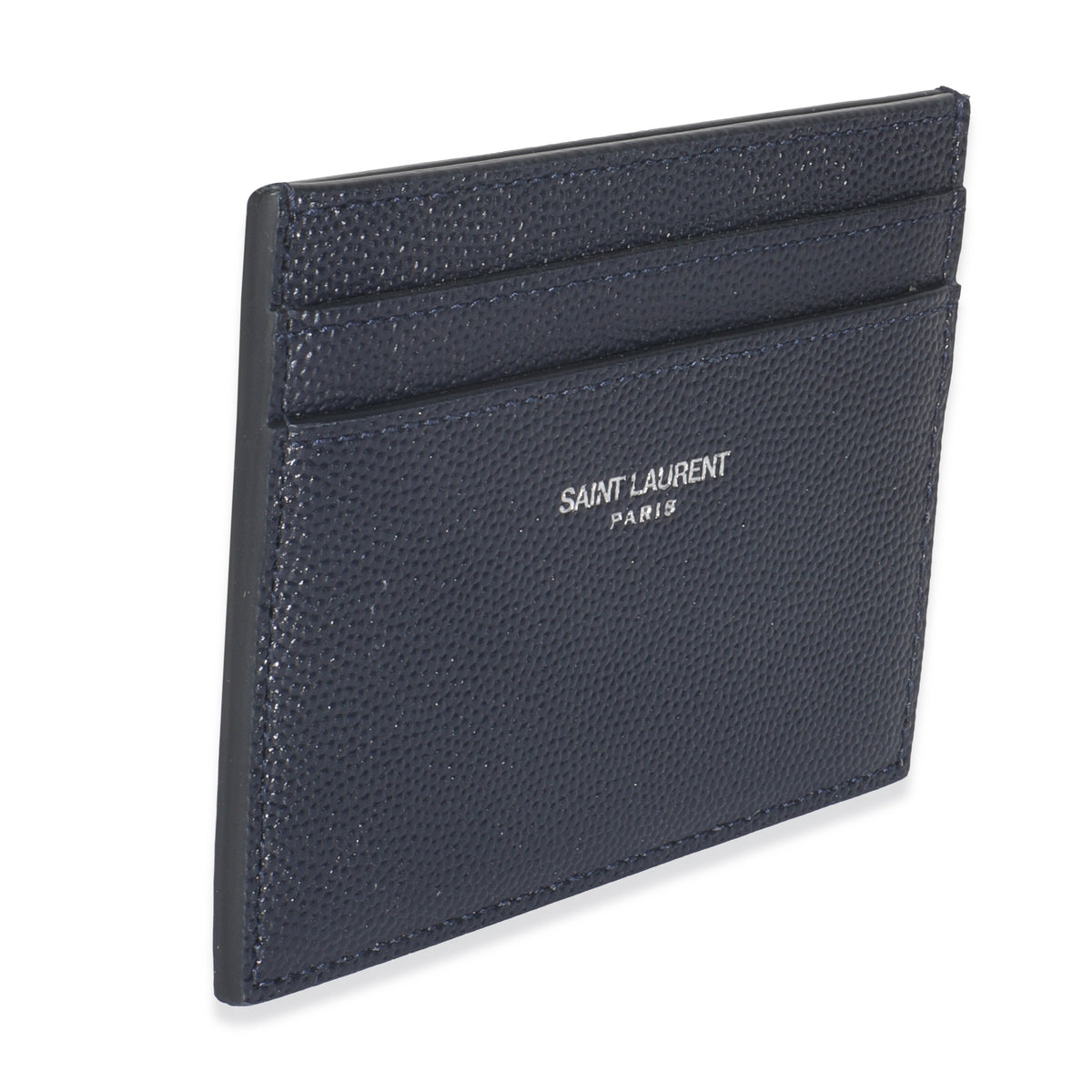 Saint Laurent Navy Grain De Poudre Credit Card Case Wallet pv