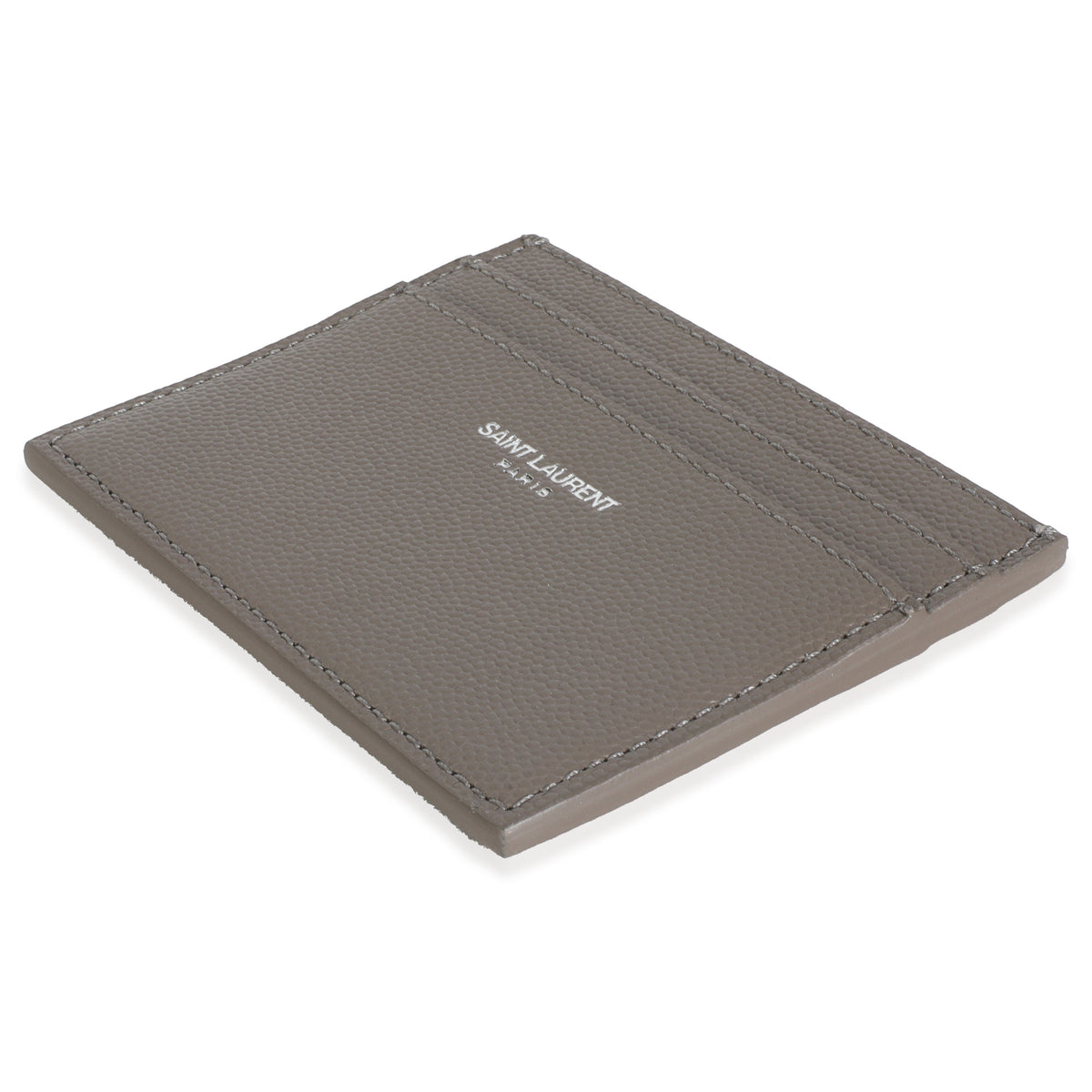 Saint Laurent Light Grey Grain De Poudre Credit Card Case Wallet clasp