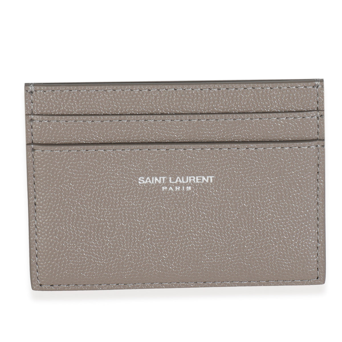Saint Laurent Light Grey Grain De Poudre Credit Card Case Wallet fv