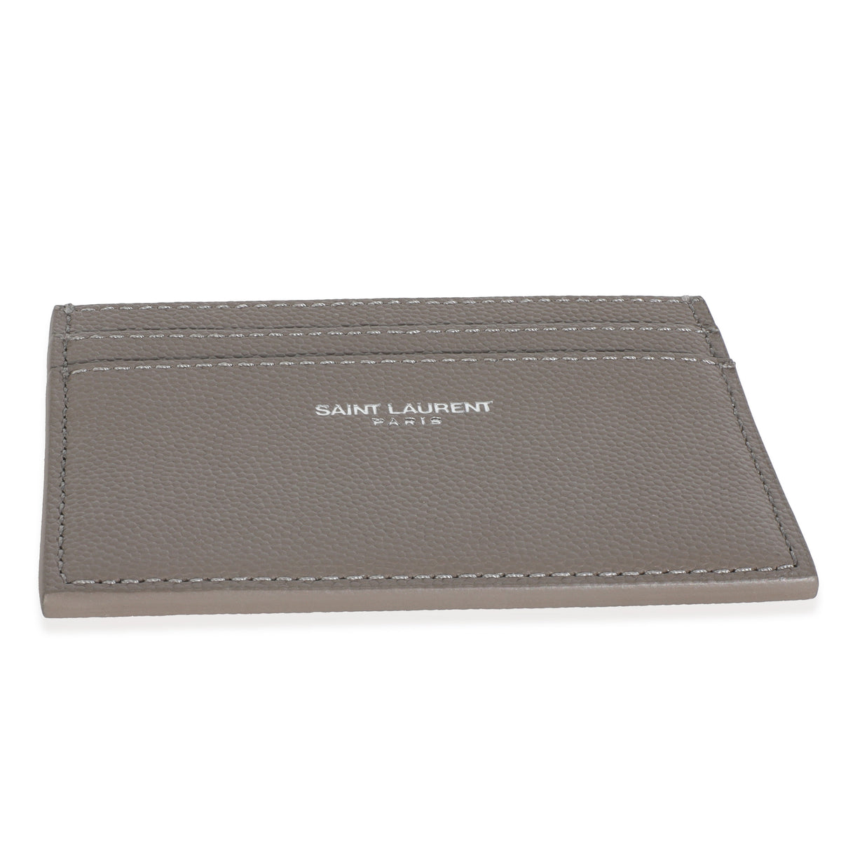 Saint Laurent Light Grey Grain De Poudre Credit Card Case Wallet stamp