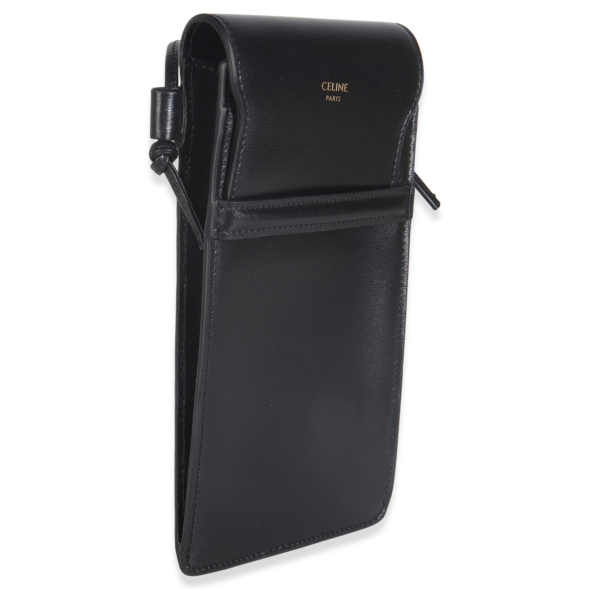Black Smooth Calfskin Phone Pouch With Flap