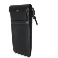 Black Smooth Calfskin Phone Pouch With Flap