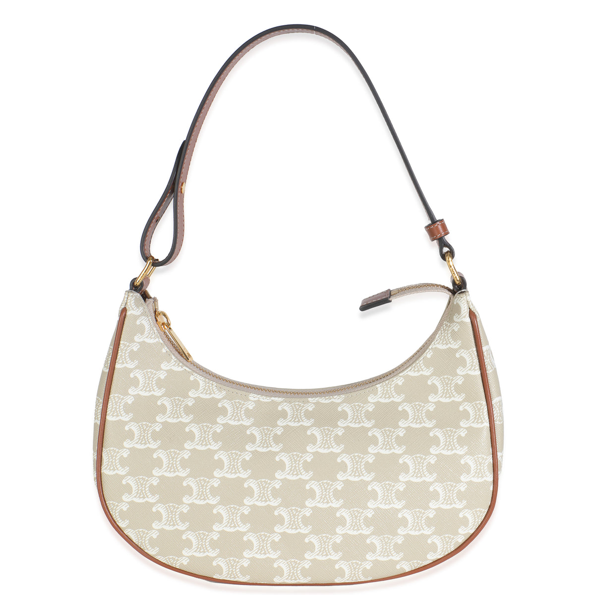 Tan Calfskin White Triomphe Canvas Ava Shoulder Bag