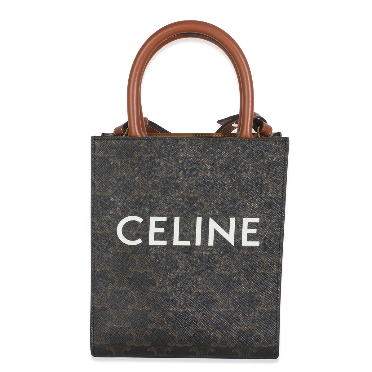 Tan Calfskin Triomphe Canvas Mini Vertical Cabas