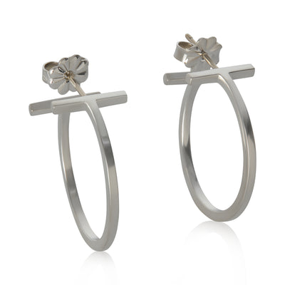 Sterling Silver  Tiffany T Hoop Earrings