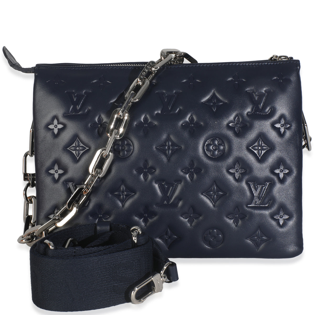 Navy Monogram Embossed Lambskin Coussin PM
