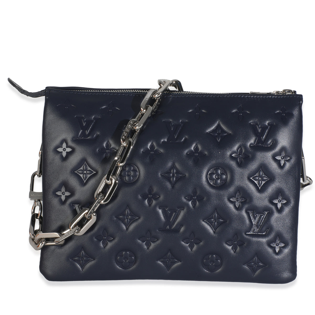 Navy Monogram Embossed Lambskin Coussin PM