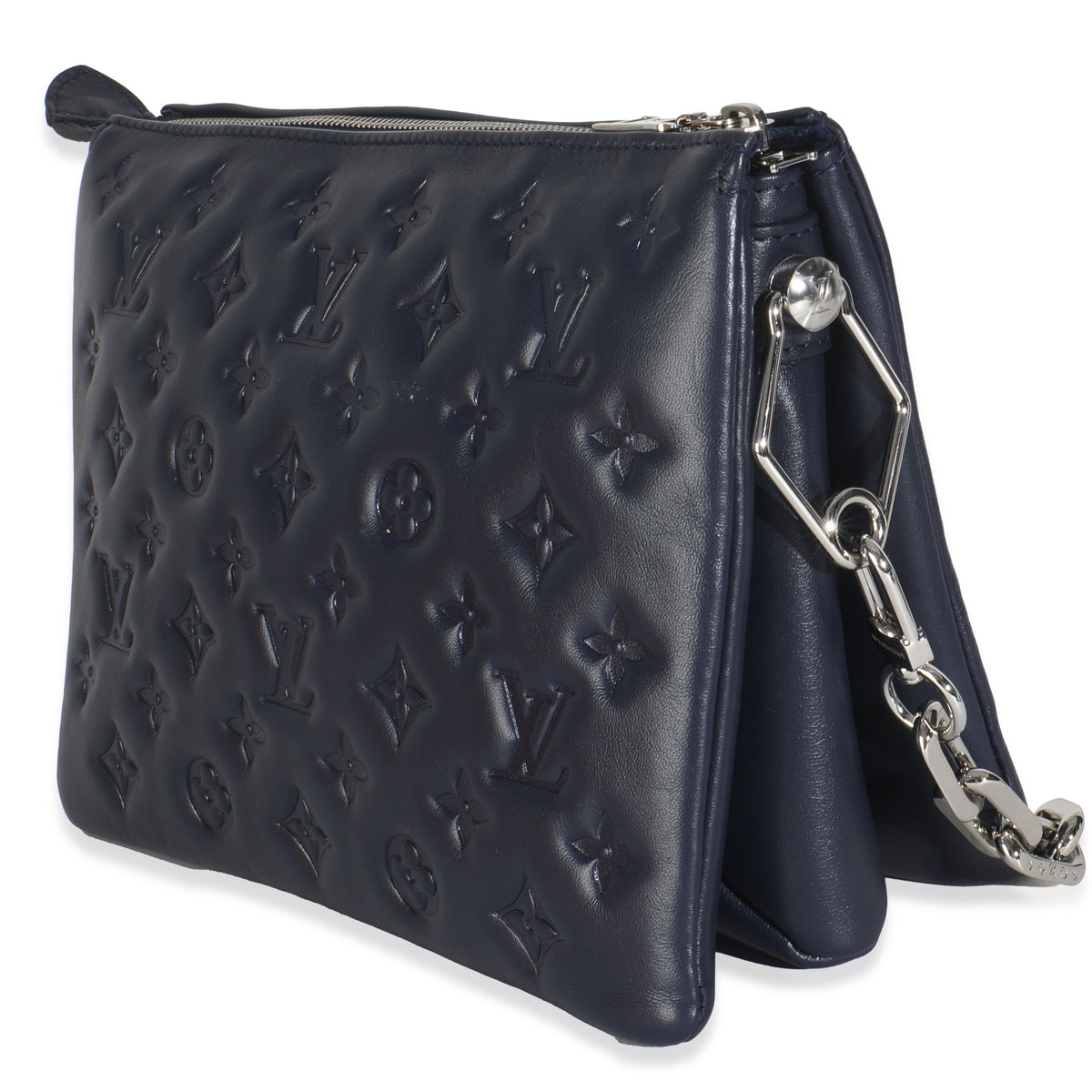 Navy Monogram Embossed Lambskin Coussin PM