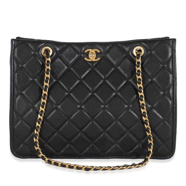 Black Quilted Caviar Sweet Classic Shopping Tote