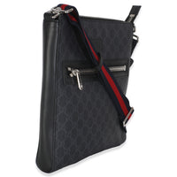 Black Grey GG Supreme Appia Calfskin Web Flat Messenger Bag