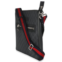 Black Grey GG Supreme Appia Calfskin Web Flat Messenger Bag