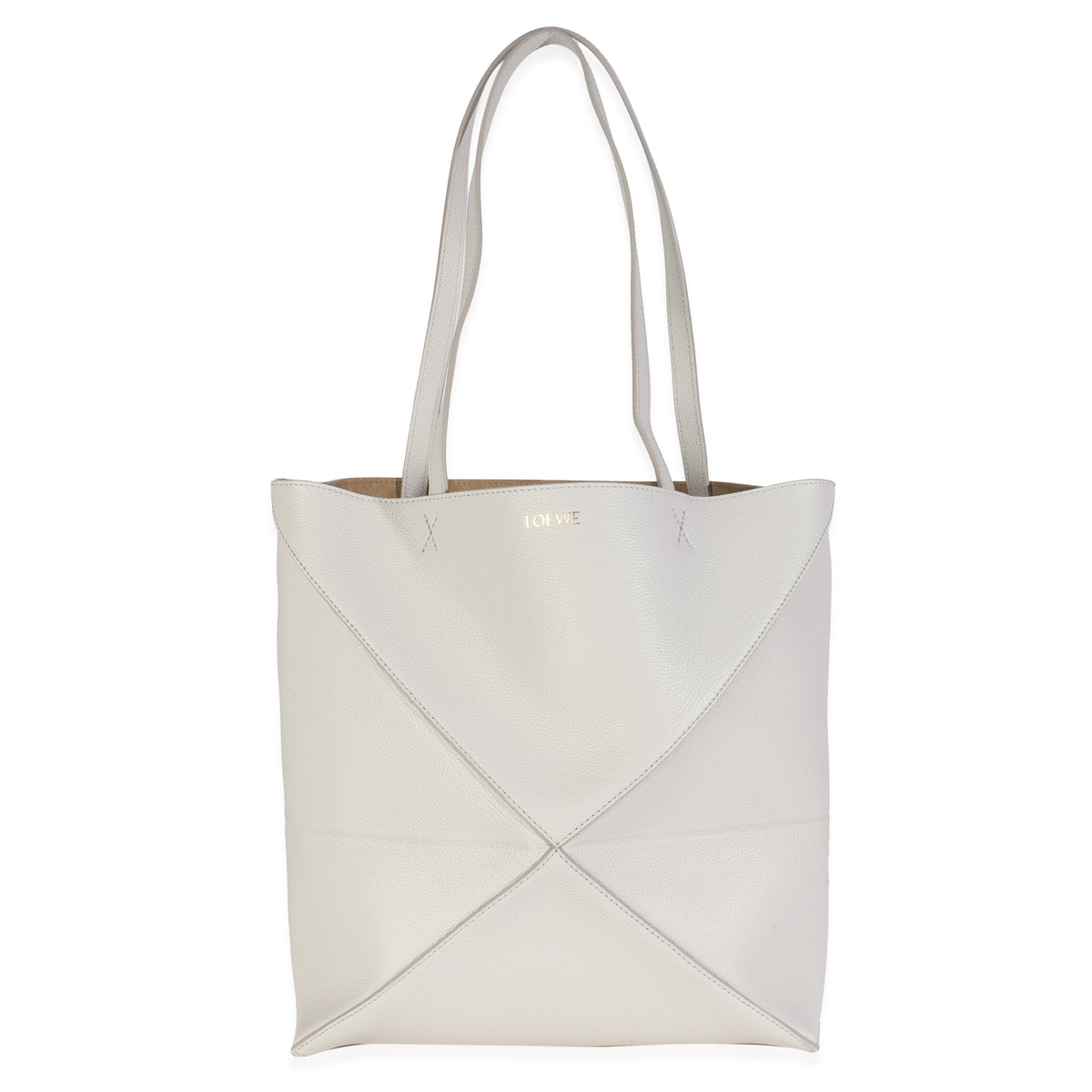 Light Ghost Grained Calfskin Medium Puzzle Fold Tote
