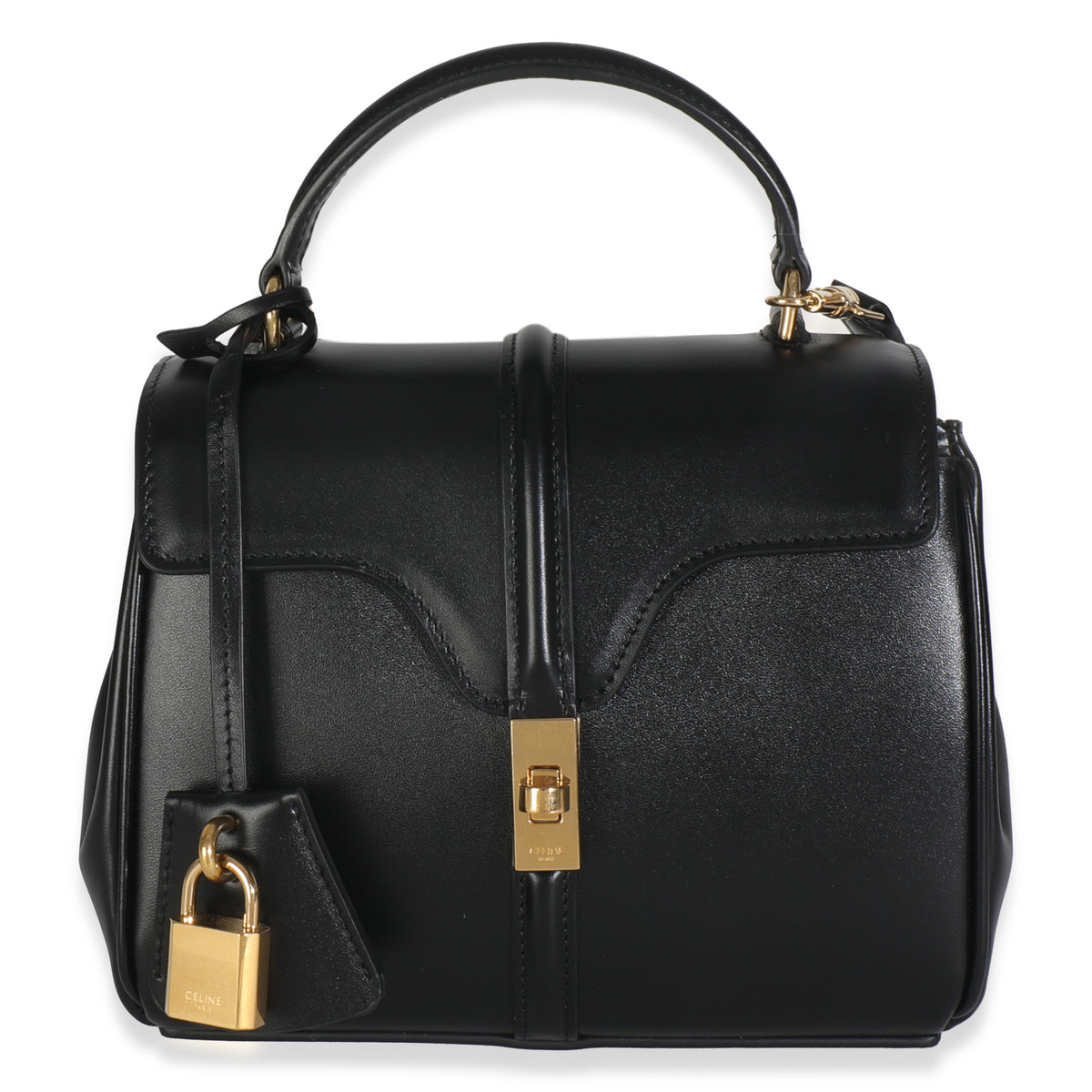 Black Satinated Calfskin Mini 16 Top Handle Bag