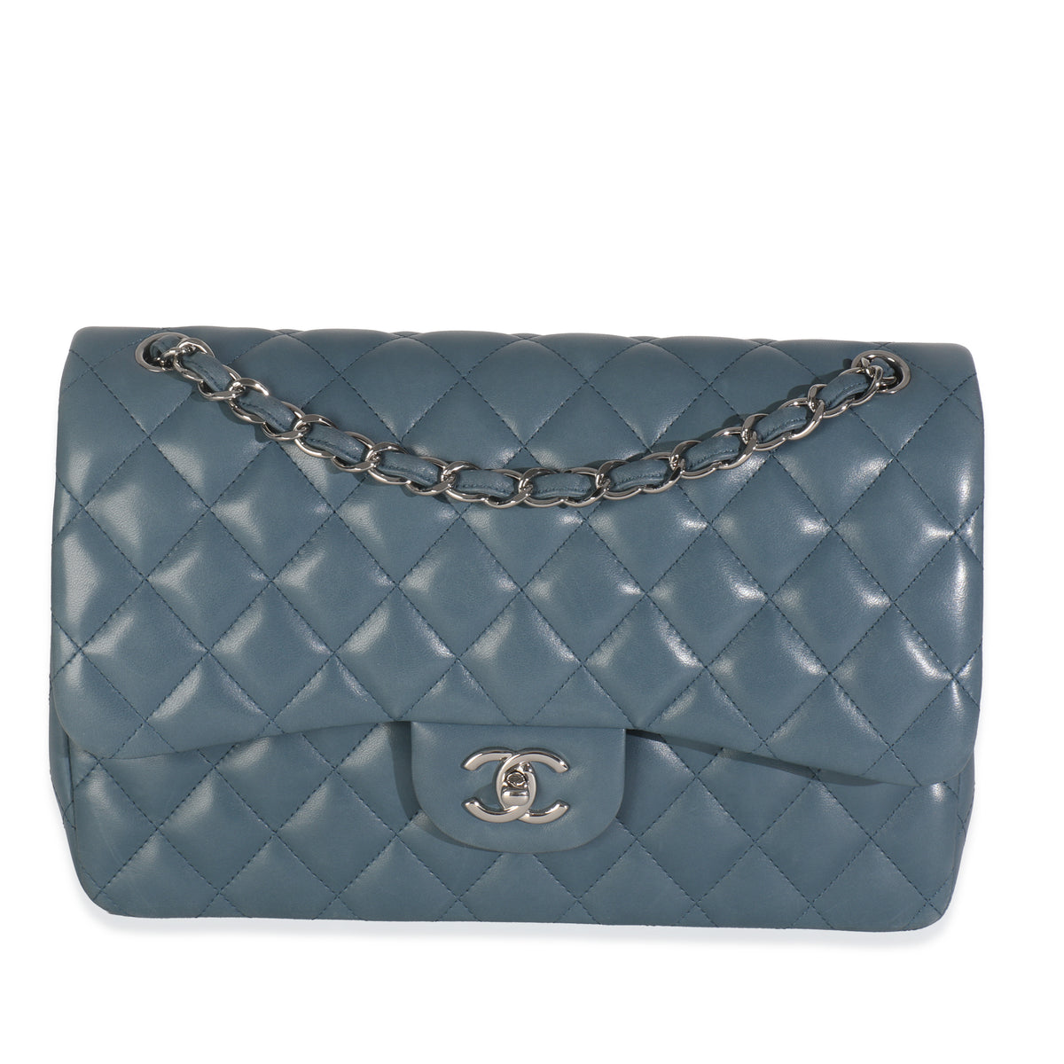 Blue Quilted Lambskin Jumbo Double Flap Bag
