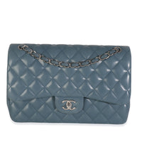 Blue Quilted Lambskin Jumbo Double Flap Bag
