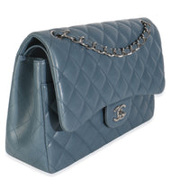 Blue Quilted Lambskin Jumbo Double Flap Bag