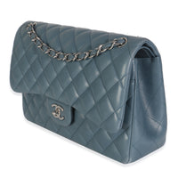 Blue Quilted Lambskin Jumbo Double Flap Bag