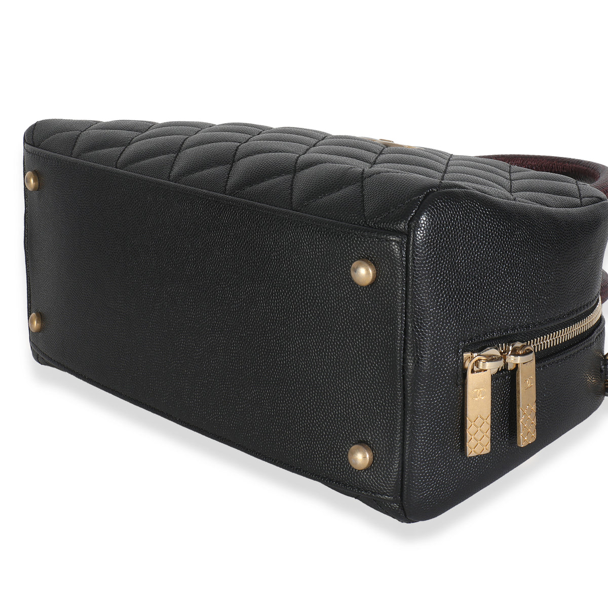 Black Quilted Caviar Coco Top Handle Bowling Bag