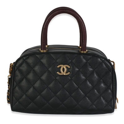 Black Quilted Caviar Coco Top Handle Bowling Bag